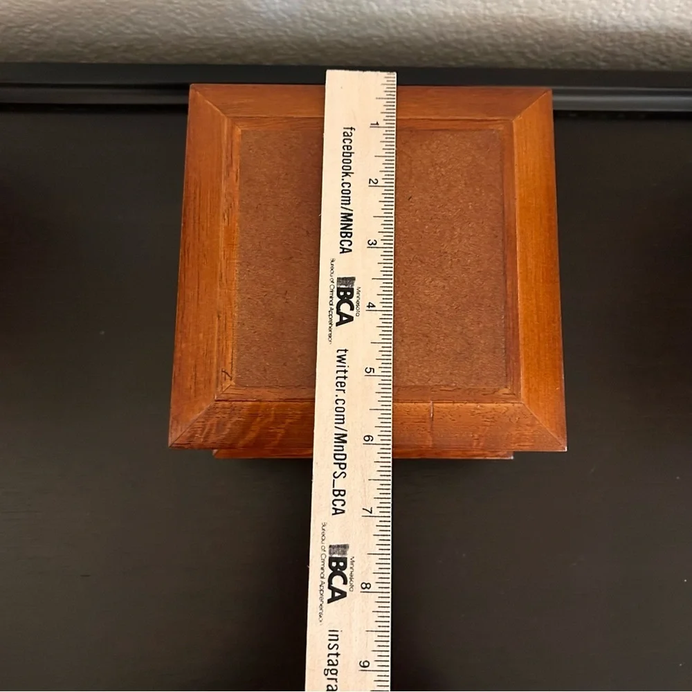 Vintage Thomas Kinkabe wooden jewelry box green velvet interior 6”x6x4” 2 tiers